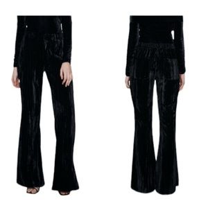 Zara Black Crushed Velvet Flare Pants NEW SIZE SMALL